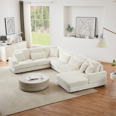 Modular Oversized U-shaped Sectional Sofa Set with Chaise Lounge and Sofa Bed Modern Design Corduroy Upholstery