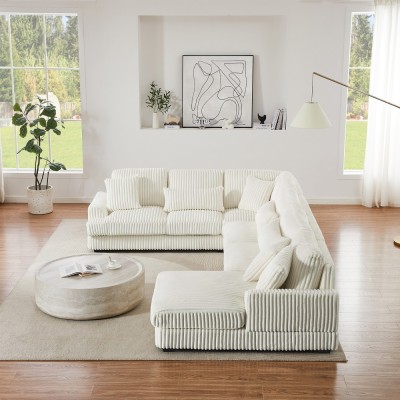 Modular Oversized U-shaped Sectional Sofa Set with Chaise Lounge and Sofa Bed Modern Design Corduroy Upholstery