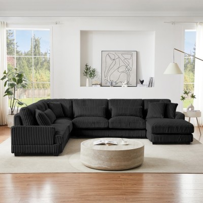 Modular Oversized U-shaped Sectional Sofa Set with Chaise Lounge and Sofa Bed Modern Design Corduroy Upholstery