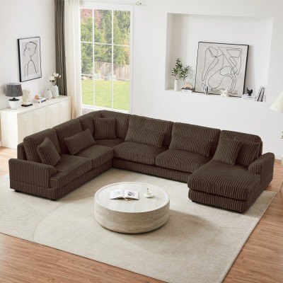Modular Oversized U-shaped Sectional Sofa Set with Chaise Lounge and Sofa Bed Modern Design Corduroy Upholstery