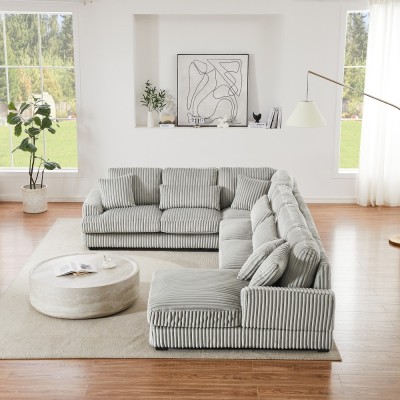 Modular Oversized U-shaped Sectional Sofa Set with Chaise Lounge and Sofa Bed Modern Design Corduroy Upholstery