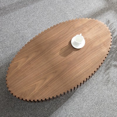 Modern Handcrafted Wooden Drum Coffee Table Oval Small with Pedestal Base Decorative for Living Room Home Furniture