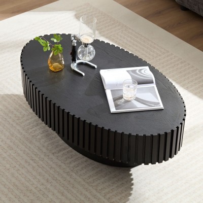 Modern Handcrafted Wooden Drum Coffee Table Oval Small with Pedestal Base Decorative for Living Room Home Furniture