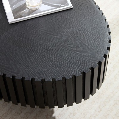 Modern Handcrafted Wooden Drum Coffee Table Oval Small with Pedestal Base Decorative for Living Room Home Furniture
