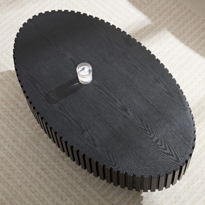 Modern Handcrafted Wooden Drum Coffee Table Oval Small with Pedestal Base Decorative for Living Room Home Furniture