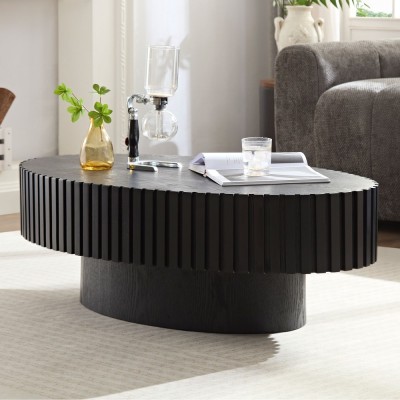 Modern Handcrafted Wooden Drum Coffee Table Oval Small with Pedestal Base Decorative for Living Room Home Furniture