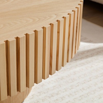 Modern Handcrafted Wooden Drum Coffee Table Oval Small with Pedestal Base Decorative for Living Room Home Furniture