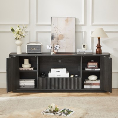 64-Inch Modern Wavy TV Stand Wooden Storage Cabinet Press-to-Open Doors Durable Eco-Friendly Home Furniture for Living Room