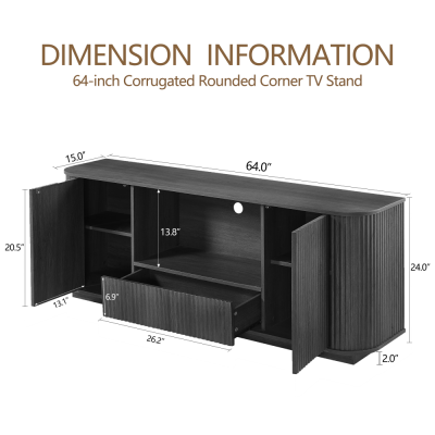 64-Inch Modern Wavy TV Stand Wooden Storage Cabinet Press-to-Open Doors Durable Eco-Friendly Home Furniture for Living Room