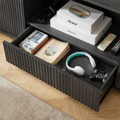 64-Inch Modern Wavy TV Stand Wooden Storage Cabinet Press-to-Open Doors Durable Eco-Friendly Home Furniture for Living Room