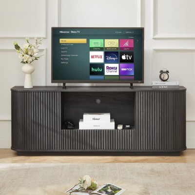 64-Inch Modern Wavy TV Stand Wooden Storage Cabinet Press-to-Open Doors Durable Eco-Friendly Home Furniture for Living Room