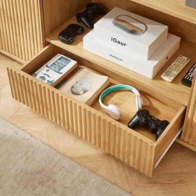 64-Inch Modern Wavy TV Stand Wooden Storage Cabinet Press-to-Open Doors Durable Eco-Friendly Home Furniture for Living Room