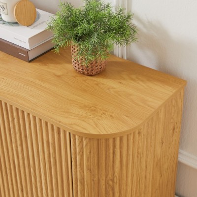 64-Inch Modern Wavy TV Stand Wooden Storage Cabinet Press-to-Open Doors Durable Eco-Friendly Home Furniture for Living Room