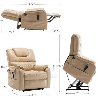 Electric Lift Recliner Chair Modern Design Motor 180 Full Flat Power Lounge Extendable Metal Legs Elderly Oversized 25'' Seat