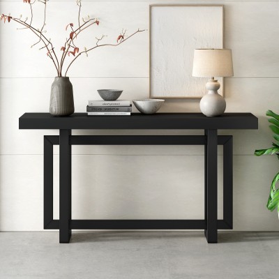 Painted Entryway Console Table with Pine Veneer Triple Rectangle Solid Pine Legs Long Sofa Table for Hallway Living Room