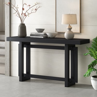 Painted Entryway Console Table with Pine Veneer Triple Rectangle Solid Pine Legs Long Sofa Table for Hallway Living Room