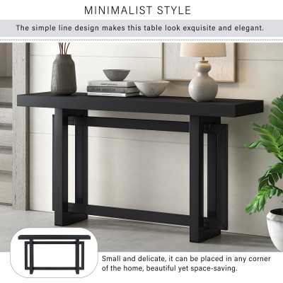 Painted Entryway Console Table with Pine Veneer Triple Rectangle Solid Pine Legs Long Sofa Table for Hallway Living Room