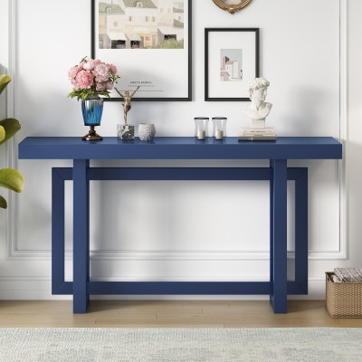 Painted Entryway Console Table with Pine Veneer Triple Rectangle Solid Pine Legs Long Sofa Table for Hallway Living Room
