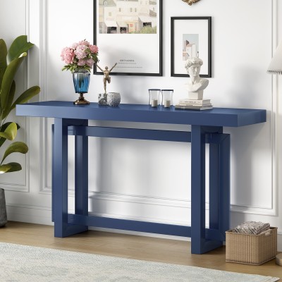 Painted Entryway Console Table with Pine Veneer Triple Rectangle Solid Pine Legs Long Sofa Table for Hallway Living Room