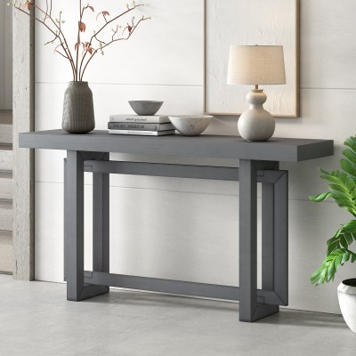 Painted Entryway Console Table with Pine Veneer Triple Rectangle Solid Pine Legs Long Sofa Table for Hallway Living Room