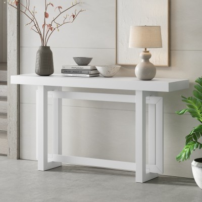 Painted Entryway Console Table with Pine Veneer Triple Rectangle Solid Pine Legs Long Sofa Table for Hallway Living Room