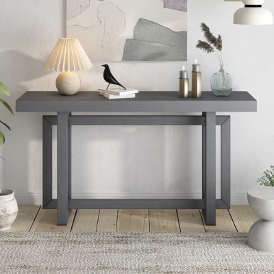 Painted Entryway Console Table with Pine Veneer Triple Rectangle Solid Pine Legs Long Sofa Table for Hallway Living Room