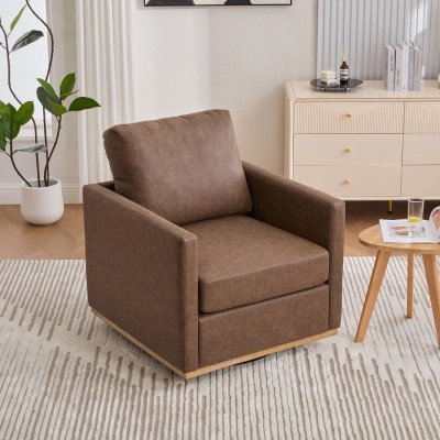 30.7" Square Modern Ergonomic Upholstered Swivel Accent Chair 360 Comfy Lounge Armchair Living Room Bedroom Apartment Home Villa