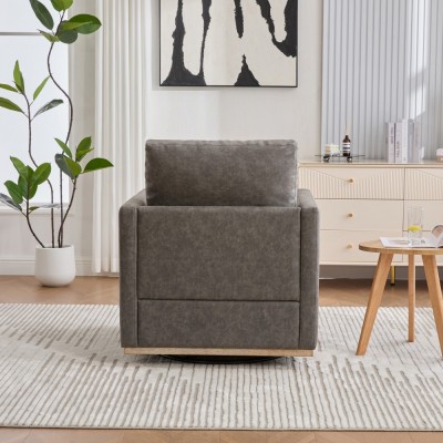 30.7" Square Modern Ergonomic Upholstered Swivel Accent Chair 360 Comfy Lounge Armchair Living Room Bedroom Apartment Home Villa