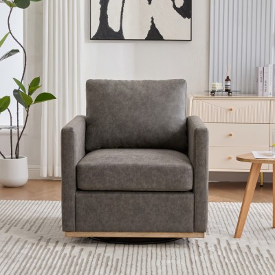 30.7" Square Modern Ergonomic Upholstered Swivel Accent Chair 360 Comfy Lounge Armchair Living Room Bedroom Apartment Home Villa