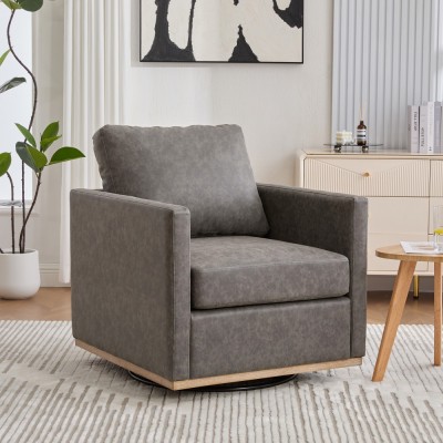 30.7" Square Modern Ergonomic Upholstered Swivel Accent Chair 360 Comfy Lounge Armchair Living Room Bedroom Apartment Home Villa