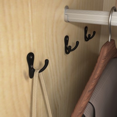 2-Door Wood Wardrobe with Hanging Rod, Built-in Induction Light, Storage Drawers and Mirror, Multifunctional Bedroom Closet