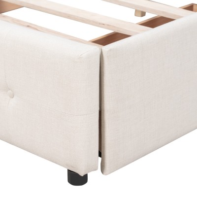Upholstered Platform Bed Modern Headboard 4 Drawers Eco-Friendly Durable Design No Box Spring Needed Linen Fabric Queen Soft Bed