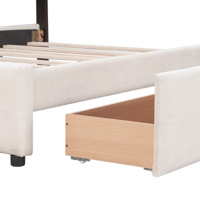 Upholstered Platform Bed Modern Headboard 4 Drawers Eco-Friendly Durable Design No Box Spring Needed Linen Fabric Queen Soft Bed