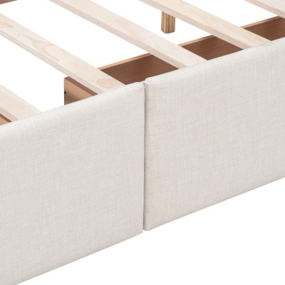 Upholstered Platform Bed Modern Headboard 4 Drawers Eco-Friendly Durable Design No Box Spring Needed Linen Fabric Queen Soft Bed