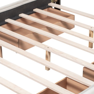 Upholstered Platform Bed Modern Headboard 4 Drawers Eco-Friendly Durable Design No Box Spring Needed Linen Fabric Queen Soft Bed