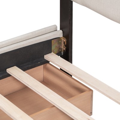 Upholstered Platform Bed Modern Headboard 4 Drawers Eco-Friendly Durable Design No Box Spring Needed Linen Fabric Queen Soft Bed