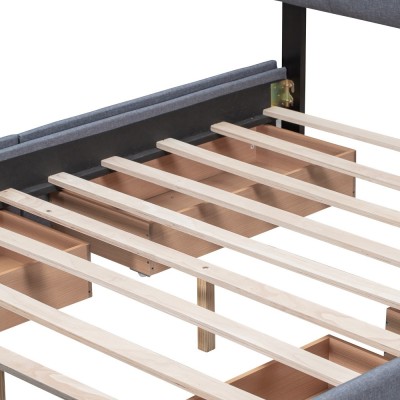 Upholstered Platform Bed Modern Headboard 4 Drawers Eco-Friendly Durable Design No Box Spring Needed Linen Fabric Queen Soft Bed