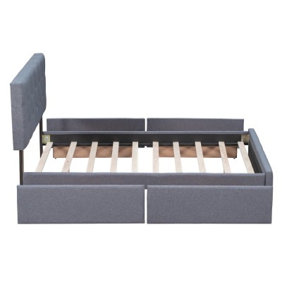 Upholstered Platform Bed Modern Headboard 4 Drawers Eco-Friendly Durable Design No Box Spring Needed Linen Fabric Queen Soft Bed