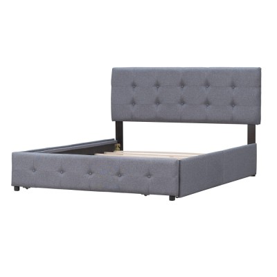 Upholstered Platform Bed Modern Headboard 4 Drawers Eco-Friendly Durable Design No Box Spring Needed Linen Fabric Queen Soft Bed