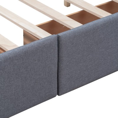 Upholstered Platform Bed Modern Headboard 4 Drawers Eco-Friendly Durable Design No Box Spring Needed Linen Fabric Queen Soft Bed