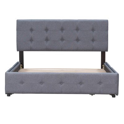 Upholstered Platform Bed Modern Headboard 4 Drawers Eco-Friendly Durable Design No Box Spring Needed Linen Fabric Queen Soft Bed