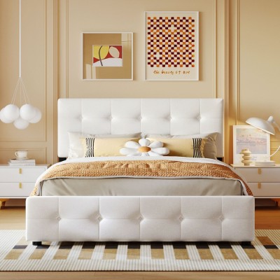 Upholstered Platform Bed Modern Headboard 4 Drawers Eco-Friendly Durable Design No Box Spring Needed Linen Fabric Queen Soft Bed