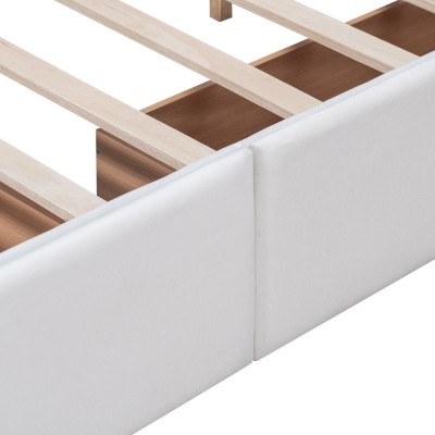 Upholstered Platform Bed Modern Headboard 4 Drawers Eco-Friendly Durable Design No Box Spring Needed Linen Fabric Queen Soft Bed