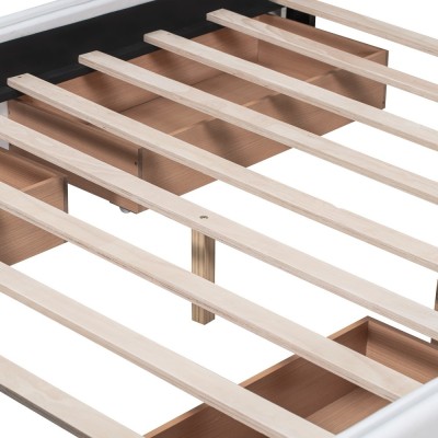 Upholstered Platform Bed Modern Headboard 4 Drawers Eco-Friendly Durable Design No Box Spring Needed Linen Fabric Queen Soft Bed