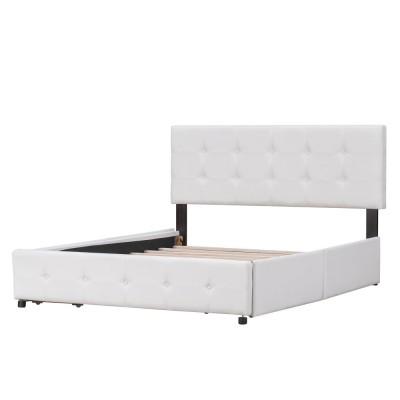 Upholstered Platform Bed Modern Headboard 4 Drawers Eco-Friendly Durable Design No Box Spring Needed Linen Fabric Queen Soft Bed