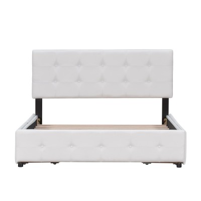 Upholstered Platform Bed Modern Headboard 4 Drawers Eco-Friendly Durable Design No Box Spring Needed Linen Fabric Queen Soft Bed
