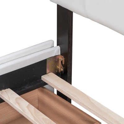 Upholstered Platform Bed Modern Headboard 4 Drawers Eco-Friendly Durable Design No Box Spring Needed Linen Fabric Queen Soft Bed