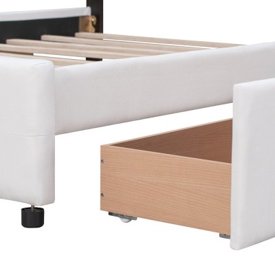 Upholstered Platform Bed Modern Headboard 4 Drawers Eco-Friendly Durable Design No Box Spring Needed Linen Fabric Queen Soft Bed
