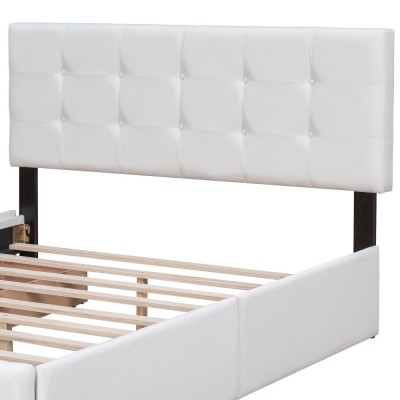 Upholstered Platform Bed Modern Headboard 4 Drawers Eco-Friendly Durable Design No Box Spring Needed Linen Fabric Queen Soft Bed