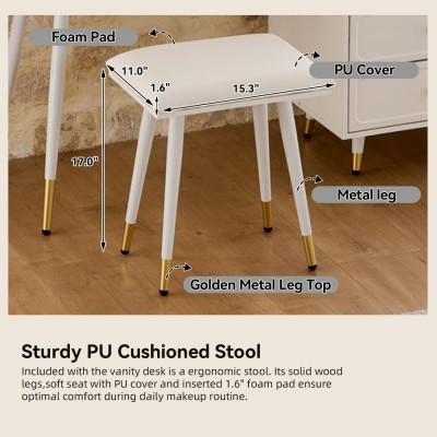 Modern LED Wood Makeup Vanity Desk with Retractable Mirror Lights Dressing Table Drawers Compact Cabinet Hotel Bedroom Use